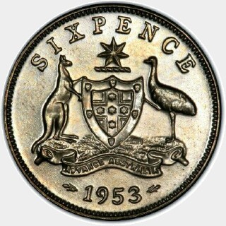 1953 Proof Sixpence reverse