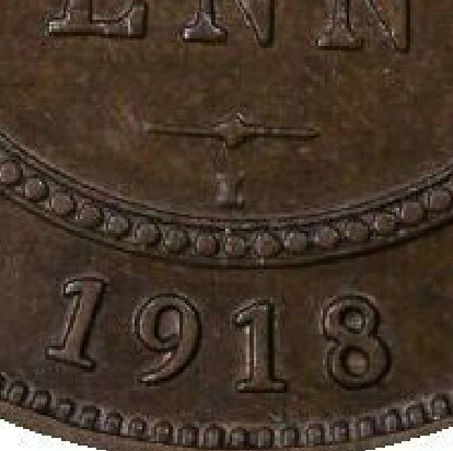 India (I) mint-mark on a 1918-I Half Penny.
