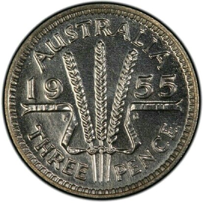 Reverse of the 1955 proof threepence