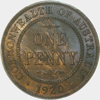 1920 Dot Above Lower Scroll One Penny reverse