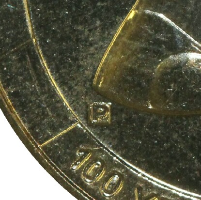 (P) privy-mark on 2010-H (Coin Centenary) one dollar piece.