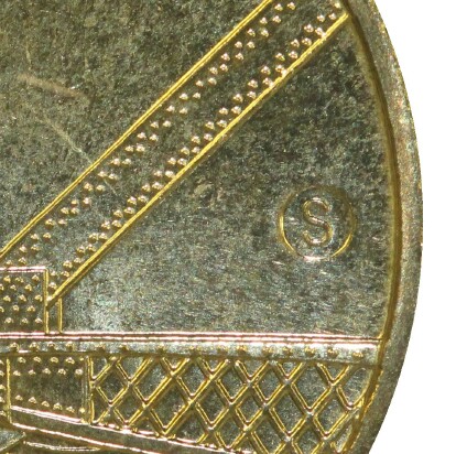 Sydney (S) mint-mark on 2007-S (Sydney Habour) one dollar piece.
