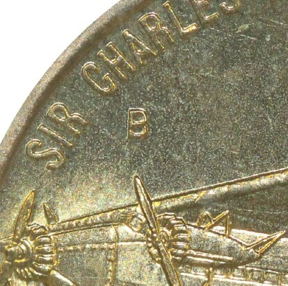 'B' Mint-mark on the 1997-B (Kingsford Smith) One Dollar piece.