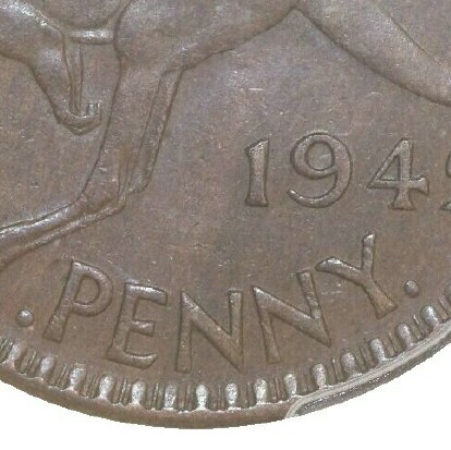 Dot mint-marks before and after denomination on a 1942-I Sans I Penny.