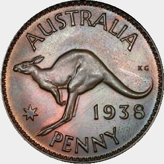 - 1 Penny Bronze Coin Australia 1938 m King George VI Kangaroo leaping