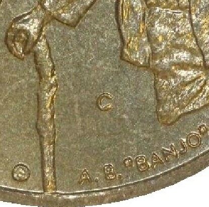 Canberra (C) counter-stamp on 1995-C (Waltzing Matilda) One Dollar piece.