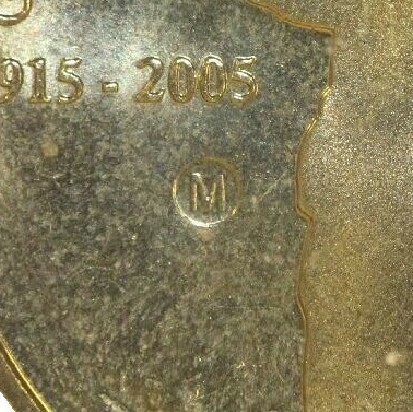 Melbourne (M) privy-mark on 2005-M One Dollar (Gallipoli) piece.