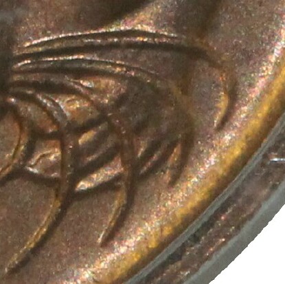 Second from left (right of coin) blunted whisker indicates that the 1966 One Cent was minted in Perth.