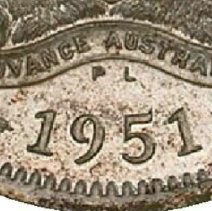 London 'PL' mint-mark on a 1951-PL Proof Sixpence.