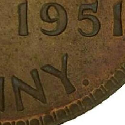 Perth dot mint-mark on the reverse of a 1951-Y Proof Penny.