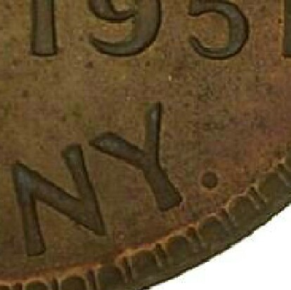 Perth dot mint-mark on a 1951-Y Proof Penny.