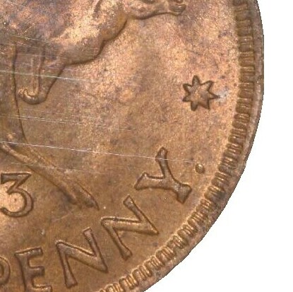 Dot after Y of the 1943-I Half Penny