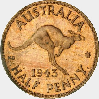 1943-I Restrike Proof Half Penny reverse
