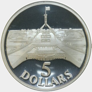 1988 Silver Proof Five Dollar reverse
