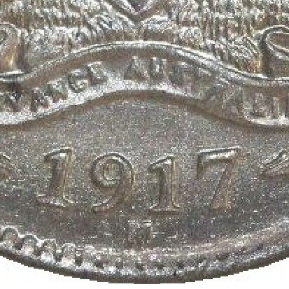 Melbourne 'M' mint-mark on a 1917-M threepence.