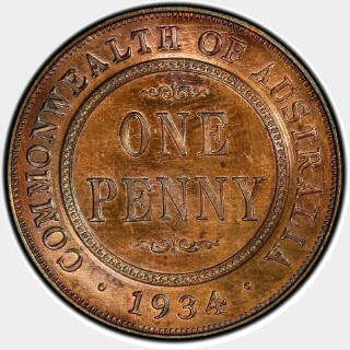 1934 Proof One Penny reverse