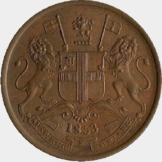 1853 Calcutta Mint Proof Half Pice obverse