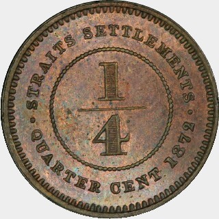 1872-H Specimen Quarter Cent reverse