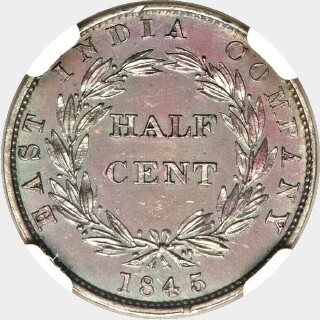 1845 Proof with WW Half Cent reverse