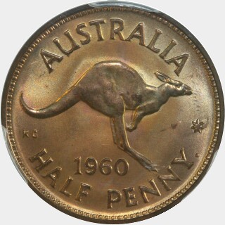 1960(p) Dot after Y Proof Half Penny reverse