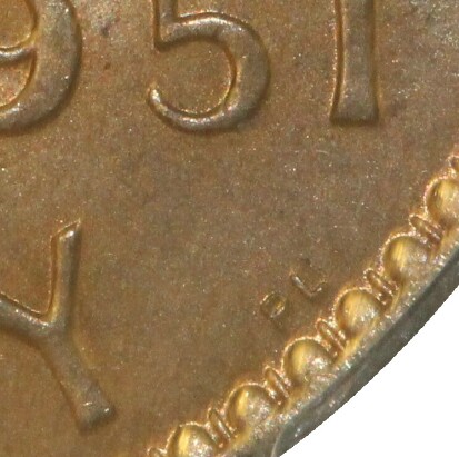 London 'PL' mint-mark on a 1951-PL Penny.