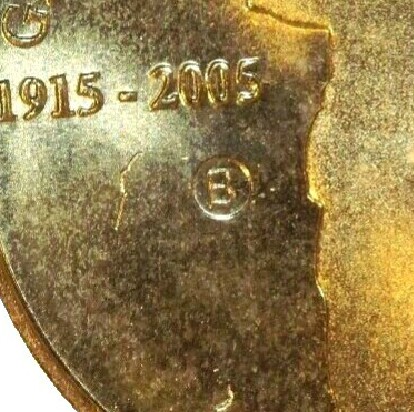 Brisbane (B) privy-mark on 2005-B One Dollar (Gallipoli) piece.