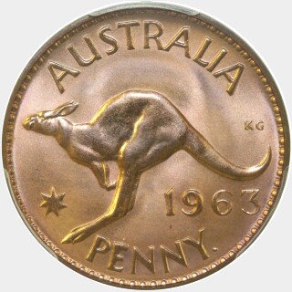 1963(p) Dot after Y Proof One Penny reverse