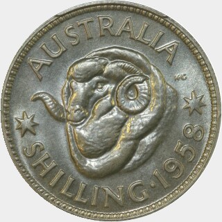 1958 Proof One Shilling reverse