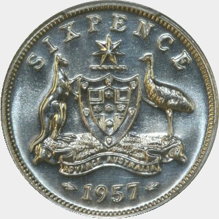 1957 Proof Sixpence reverse