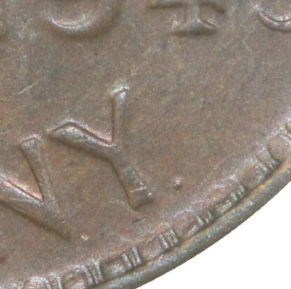 Dot mint-mark after 'PENNY' on a 1943-Y Penny.