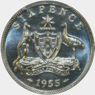 1955 Proof Sixpence reverse
