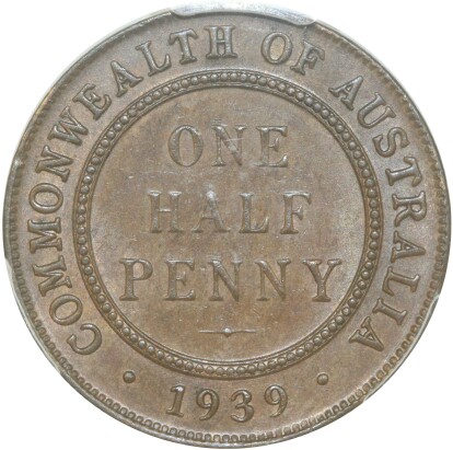 Old reverse on 1939 Half Penny.