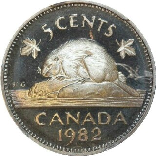 1982 Proof Five Cent reverse