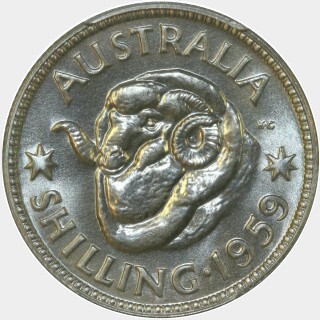 1959 Proof One Shilling reverse
