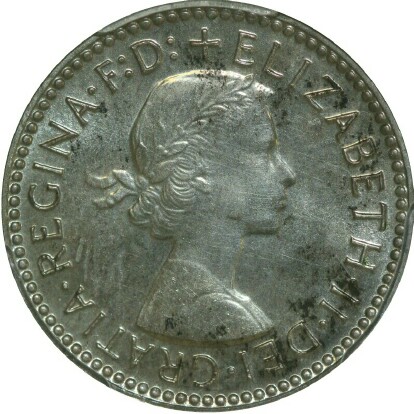 Obverse of the 1956 specimen sixpence