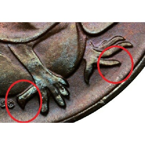 Second claw from the right on the left foot is blunted indicates the coin was minted in Melbourne.