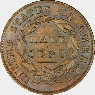 1832 Proof Half Cent reverse