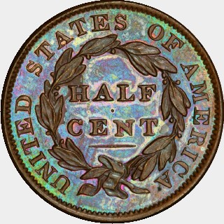 1833 Proof Half Cent reverse