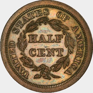 1845 Proof Half Cent reverse