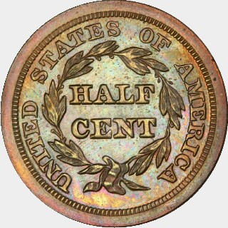 1845 Proof Half Cent reverse