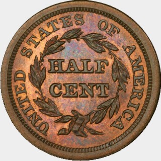 1851 Proof Half Cent reverse
