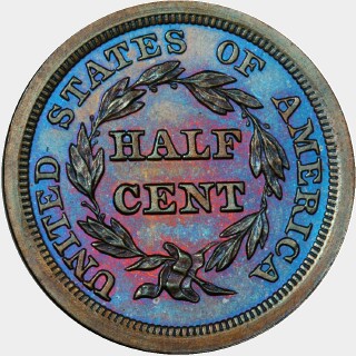 1855 Proof Half Cent reverse
