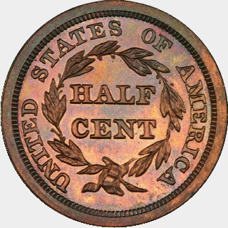 1857 Proof Half Cent reverse