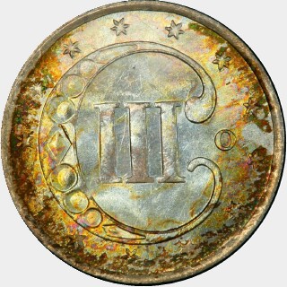 1851-O  Three Cent reverse