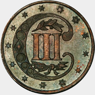 1857 Proof Three Cent reverse