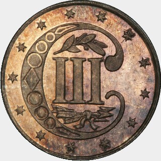 1858 Proof Three Cent reverse