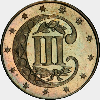 1859 Proof Three Cent reverse