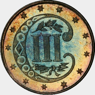 1861 Proof Three Cent reverse