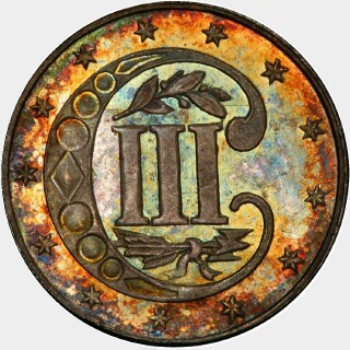 1863 Proof Three Cent reverse