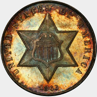 1863 Proof Three Cent obverse